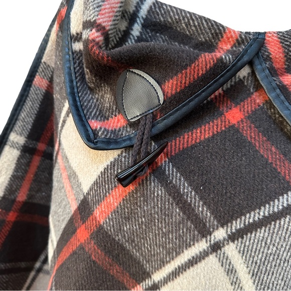 Plaid Poncho with Button Details Brown Beige Orange - Picture 4 of 7